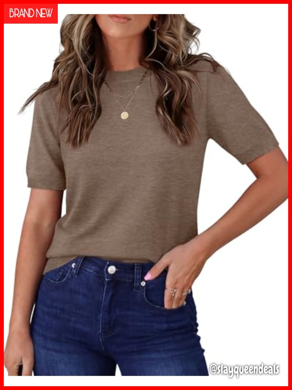 Viscose Blend Short Sleeve Sweater Crewneck Pullover Women